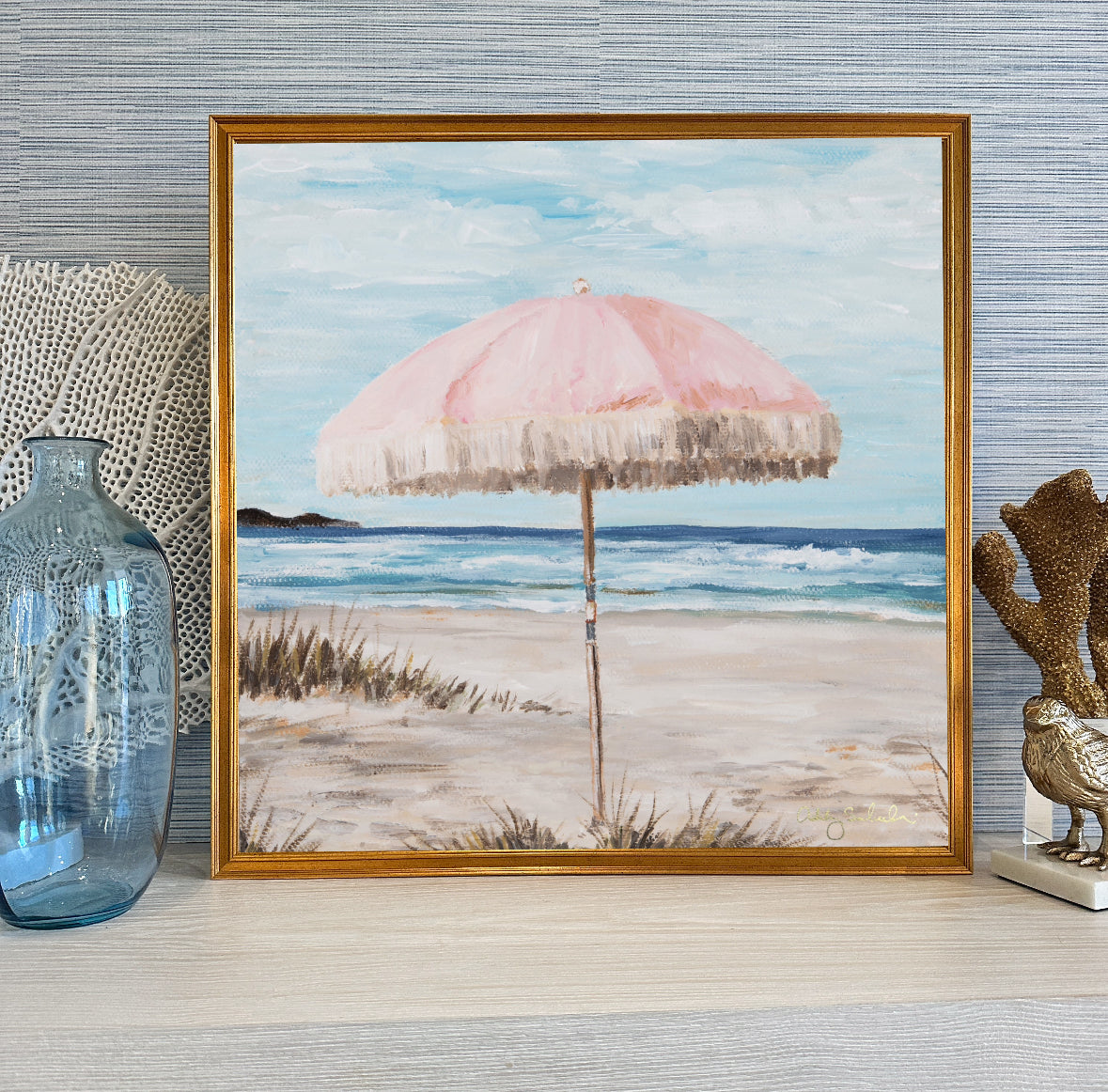 “Pretty Pink Umbrella” Framed Canvas Print