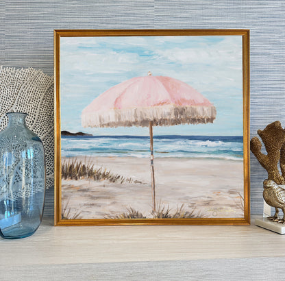 “Pretty Pink Umbrella” Framed Canvas Print