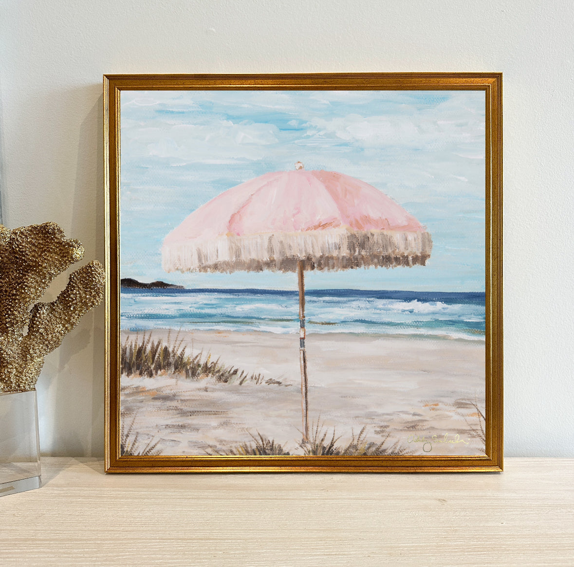 “Pretty Pink Umbrella” Framed Canvas Print