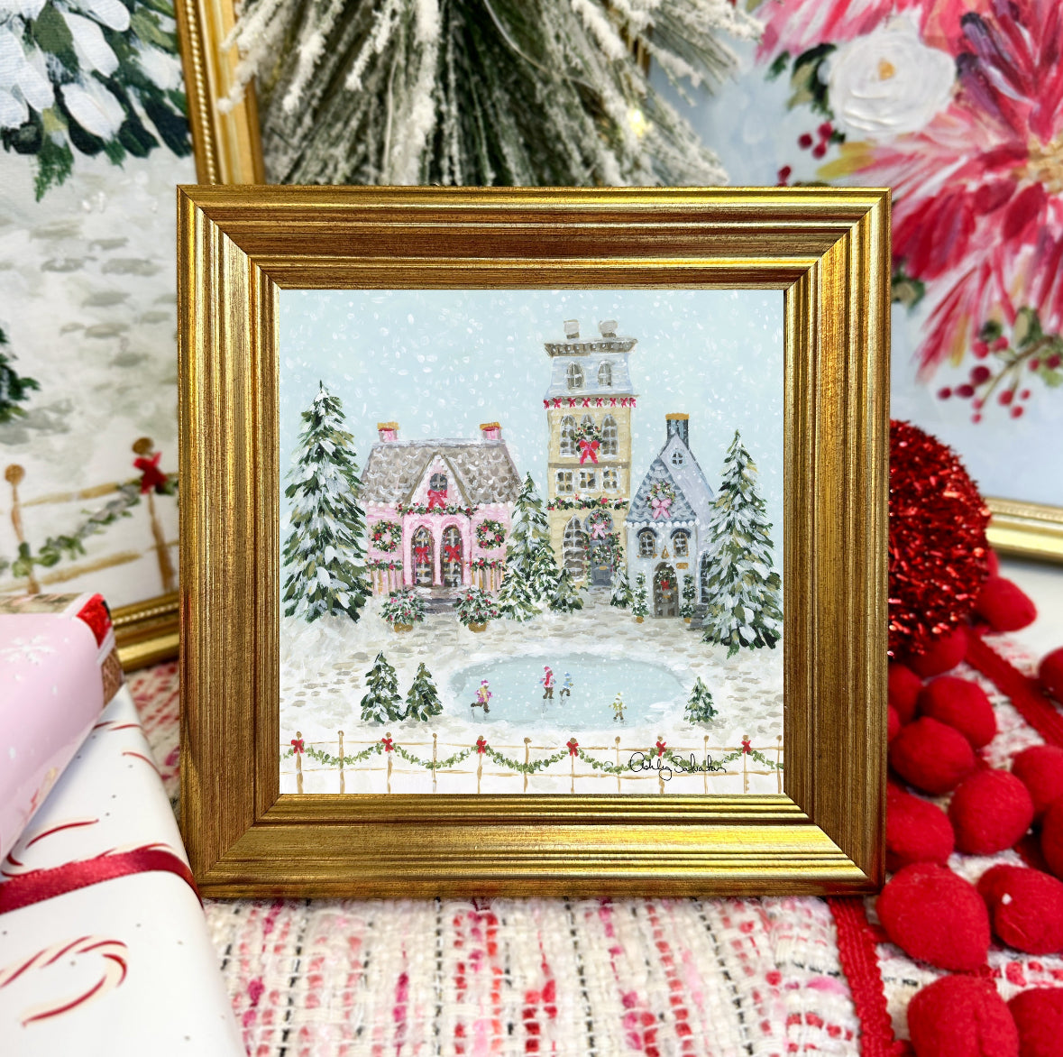 "Snowflake Village" Framed Canvas Print