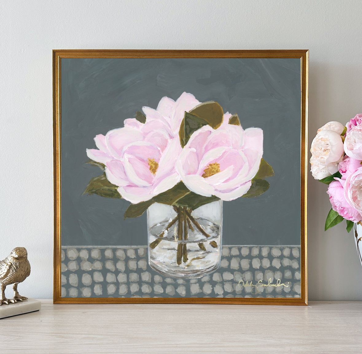 “Pink Magnolias" Framed Canvas Print