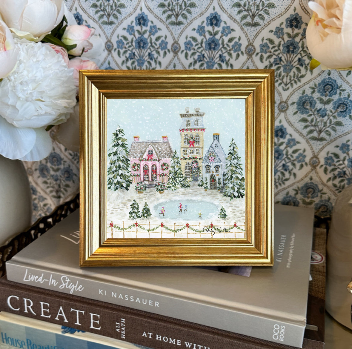 "Snowflake Village" Framed Giclée Print