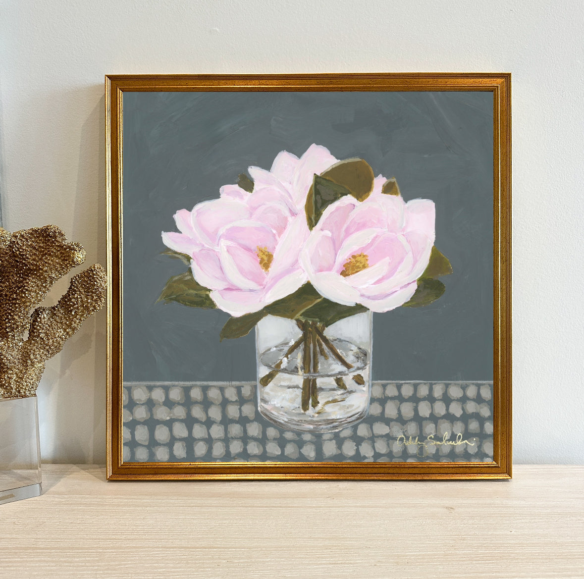 “Pink Magnolias" Framed Canvas Print