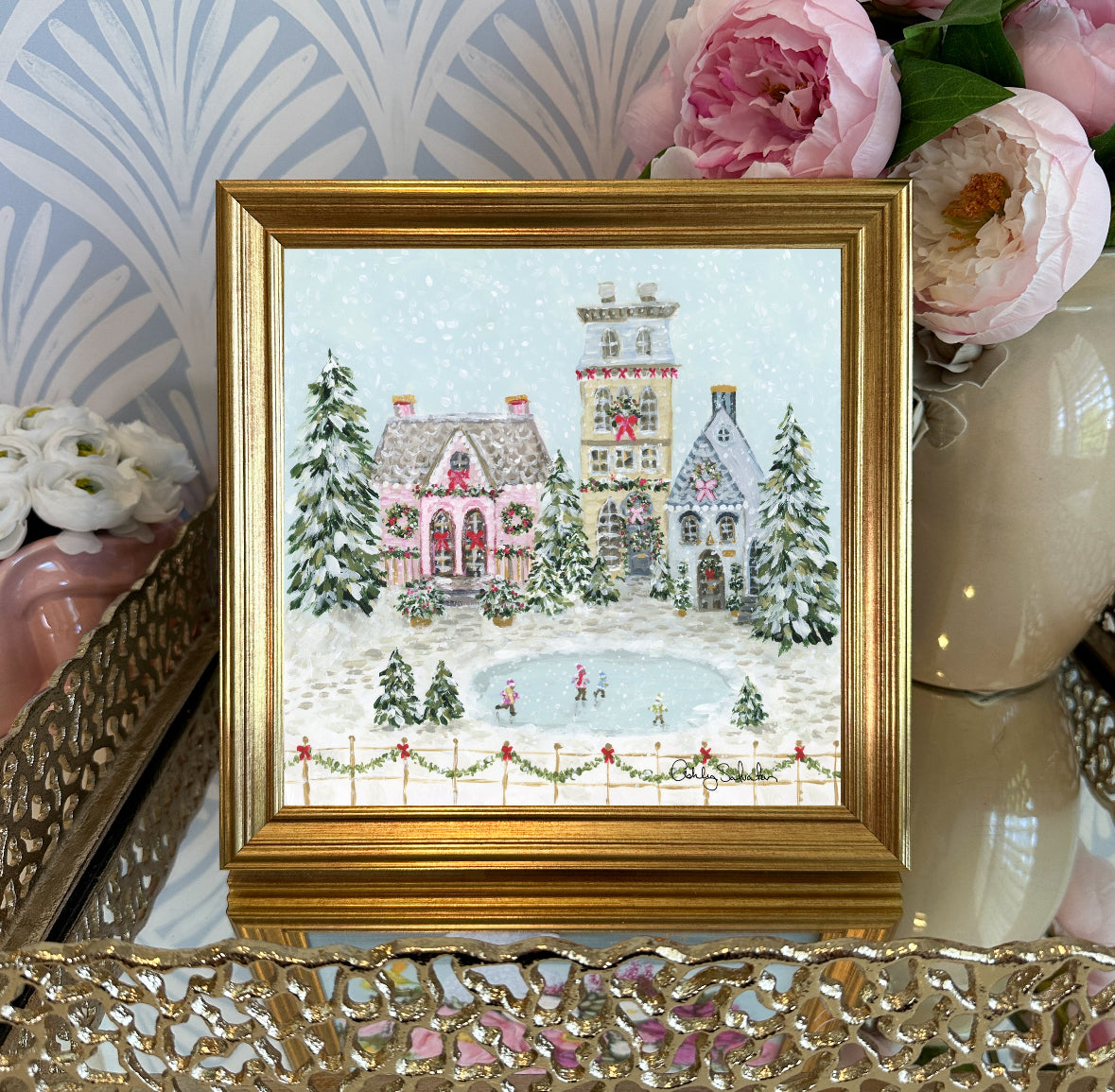 "Snowflake Village" Framed Giclée Print