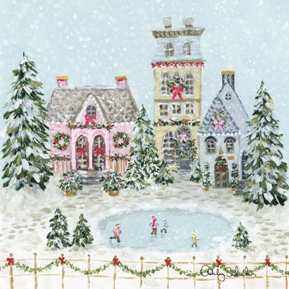 "Snowflake Village" Framed Canvas Print
