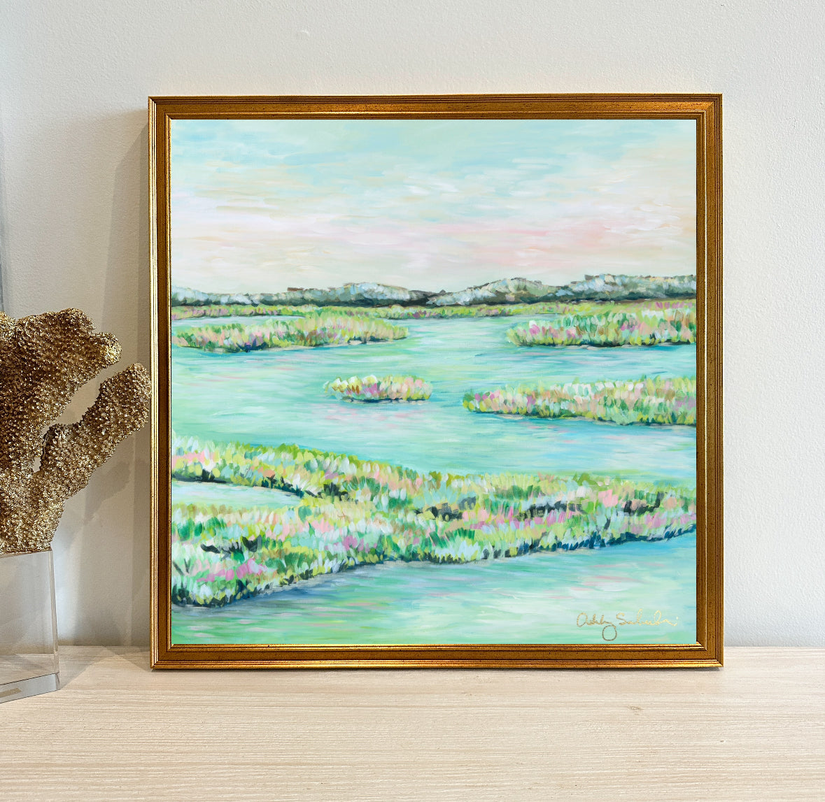 “Teal Waters" Framed Canvas Print