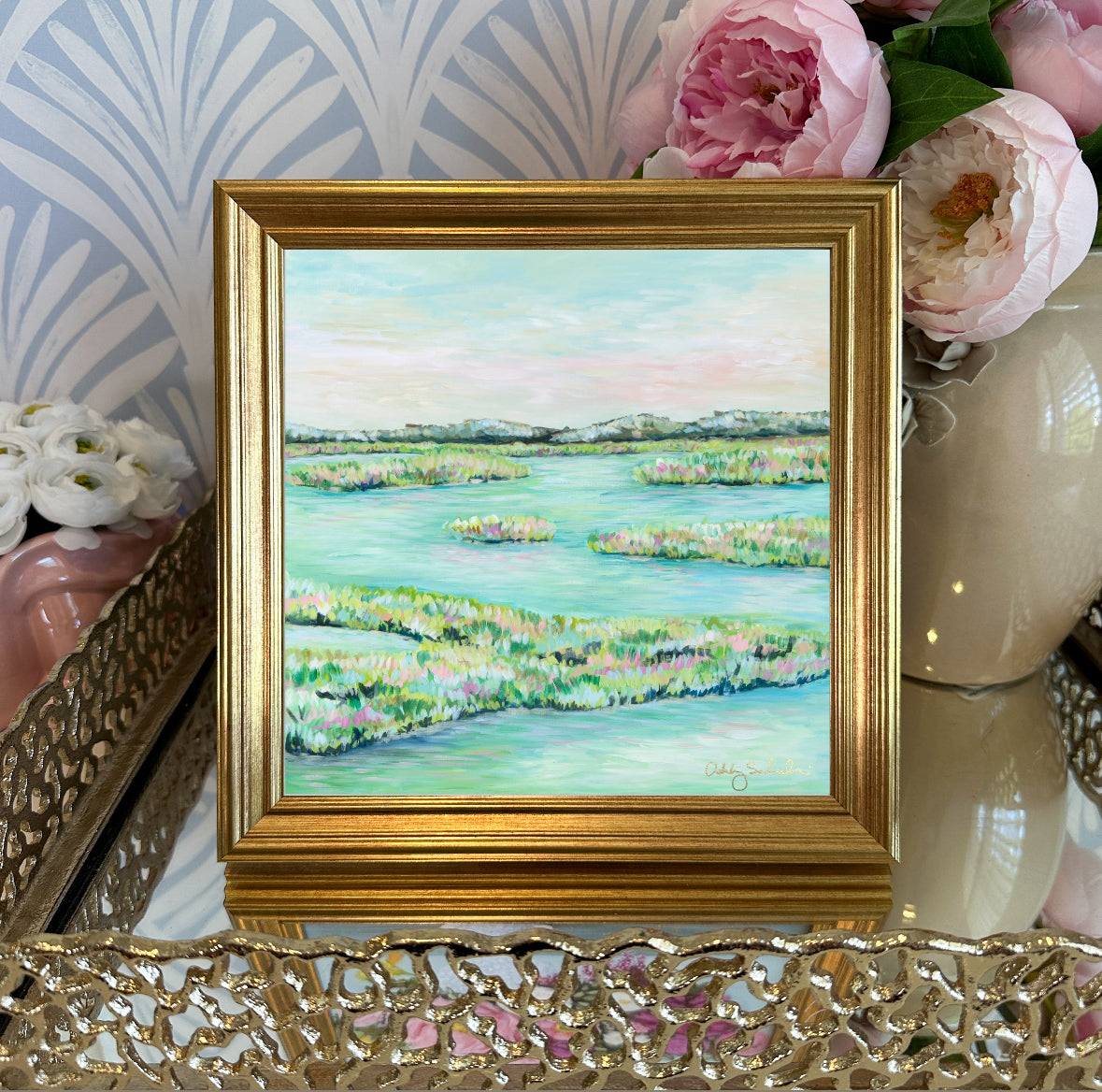 “Teal Waters" Framed Canvas Print
