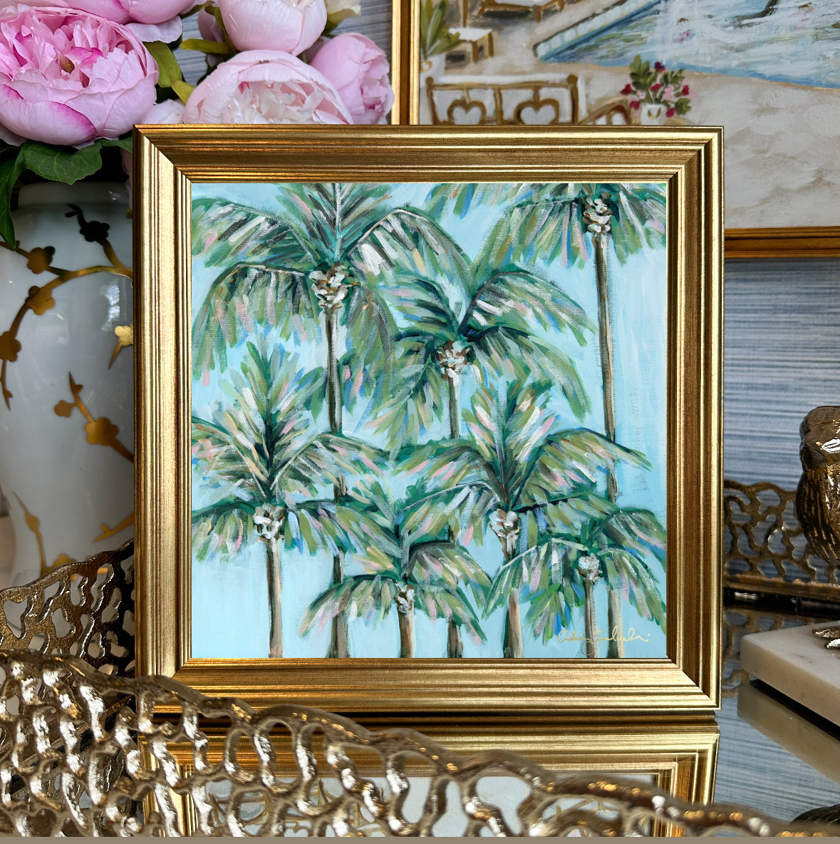 "Blueberry Palms” Framed Canvas Print