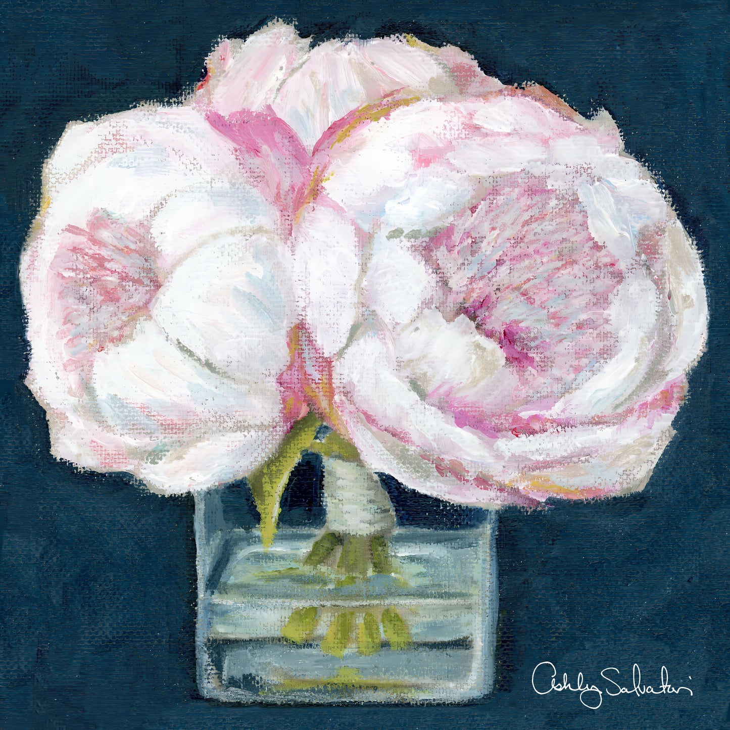 “Pink Peonies” Hand-Embellished Framed Canvas Print