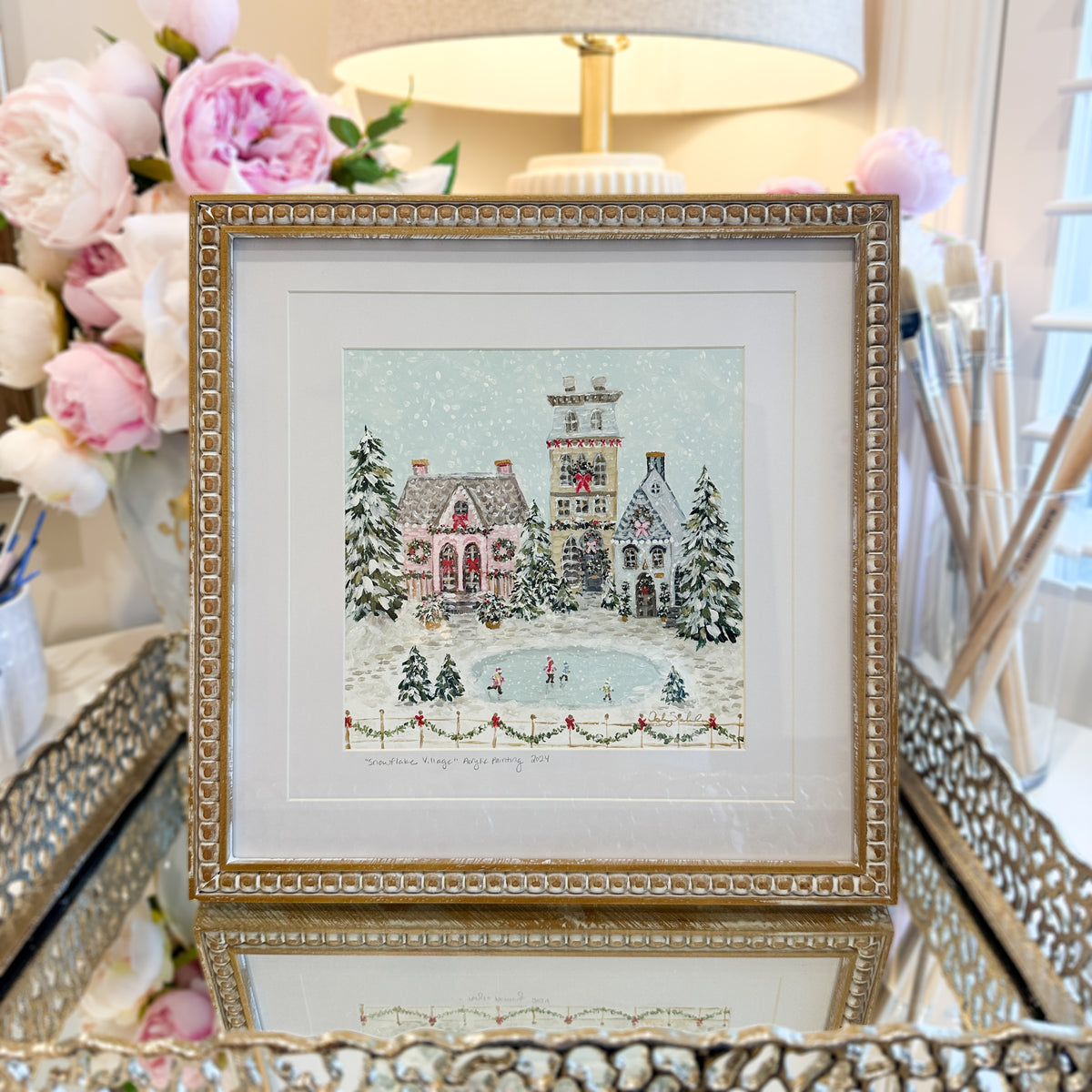 Snowflake Village | Original Acrylic Painting – Framed