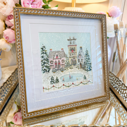 Snowflake Village | Original Acrylic Painting – Framed