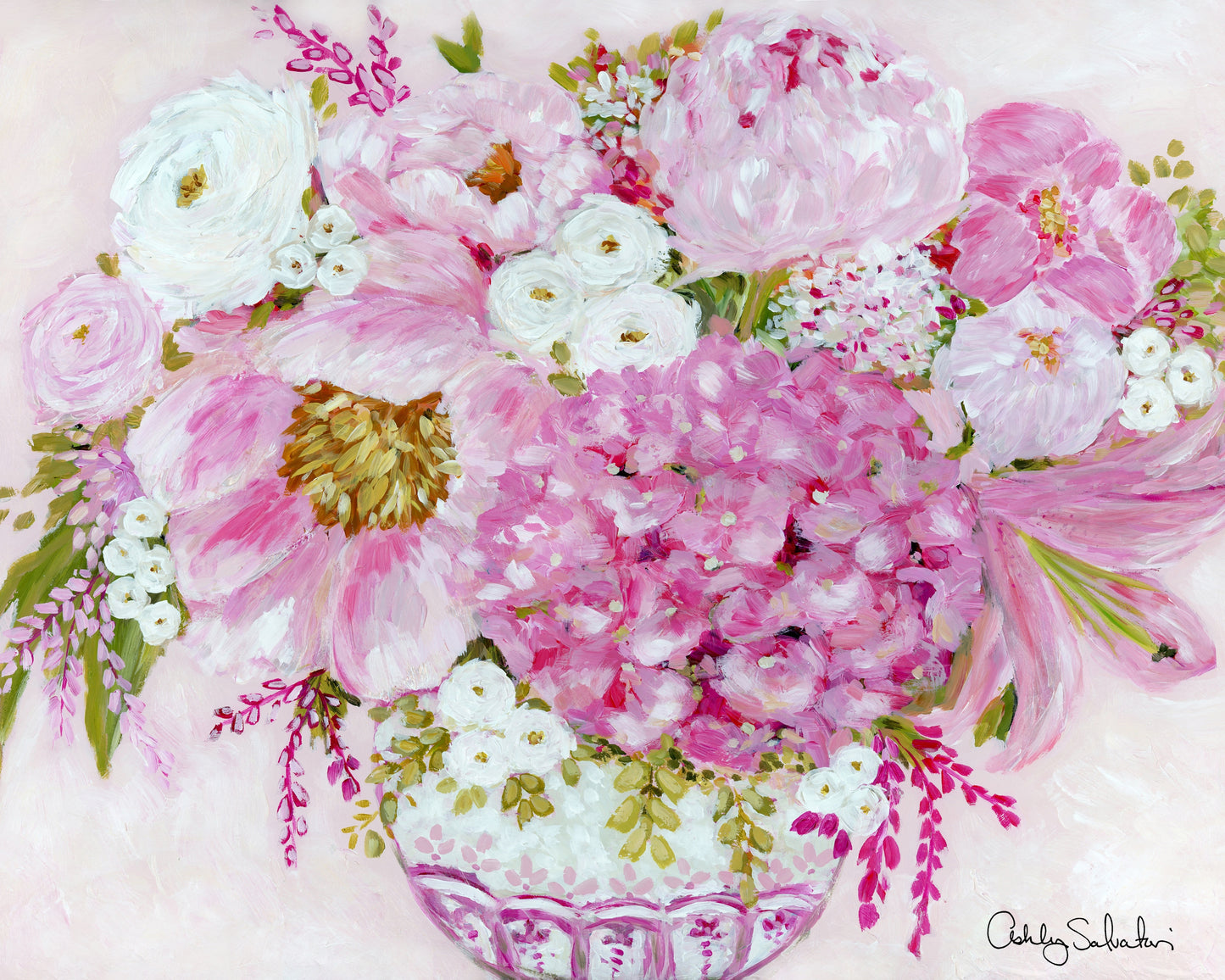 “Pretty In Pink” Hand-Embellished Framed Canvas Print