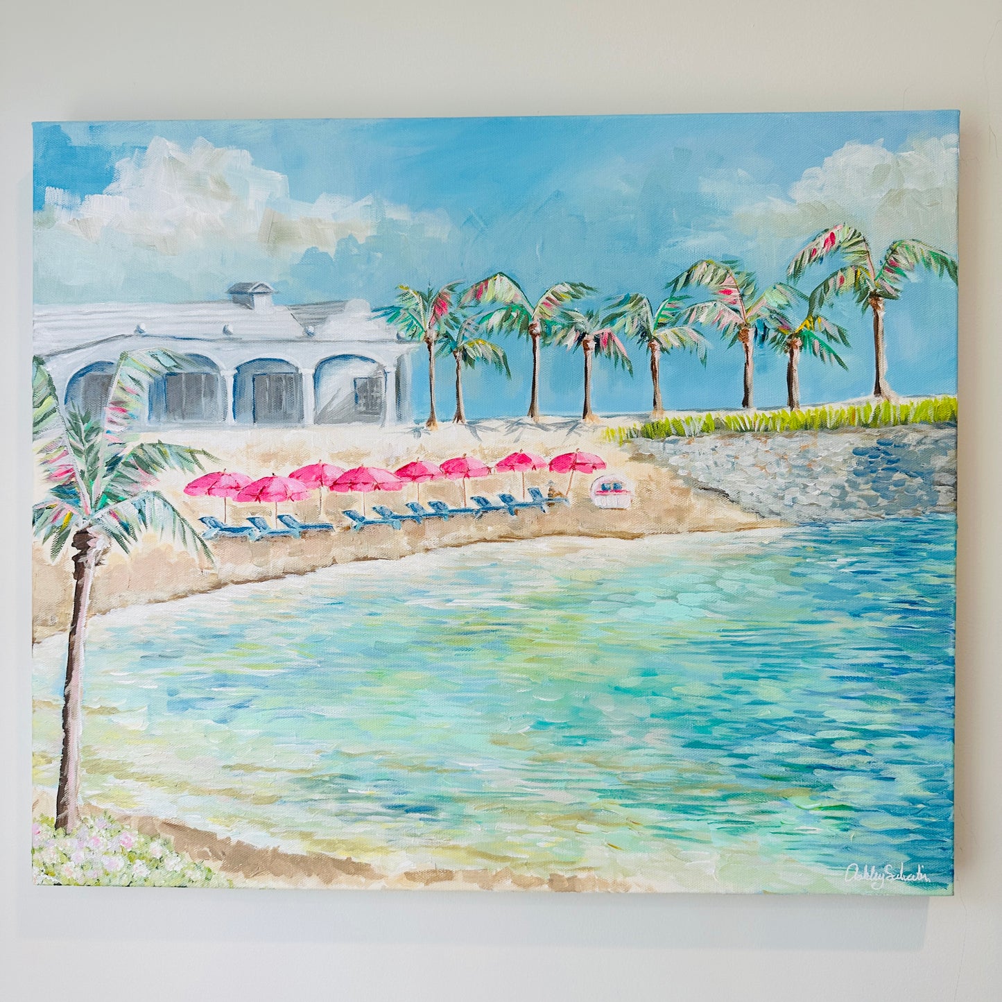 Pink Umbrella Cove - Original Acrylic Painting