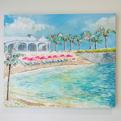 Pink Umbrella Cove - Original Acrylic Painting