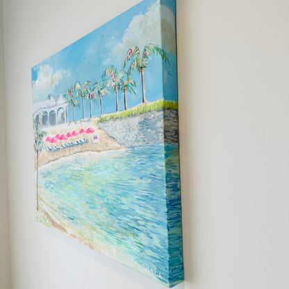 Pink Umbrella Cove - Original Acrylic Painting
