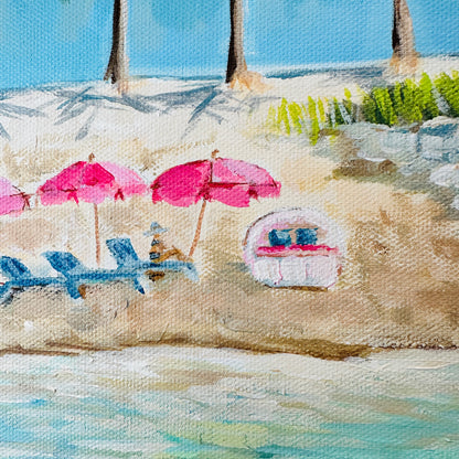 Pink Umbrella Cove - Original Acrylic Painting