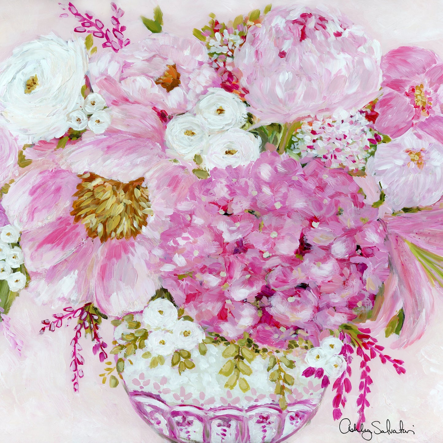 “Pretty In Pink” Hand-Embellished Framed Canvas Print